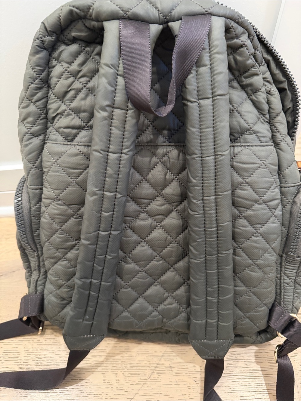MZ Wallace Quilted Olive Backpack with Tan Accents - Picture 4 of 6